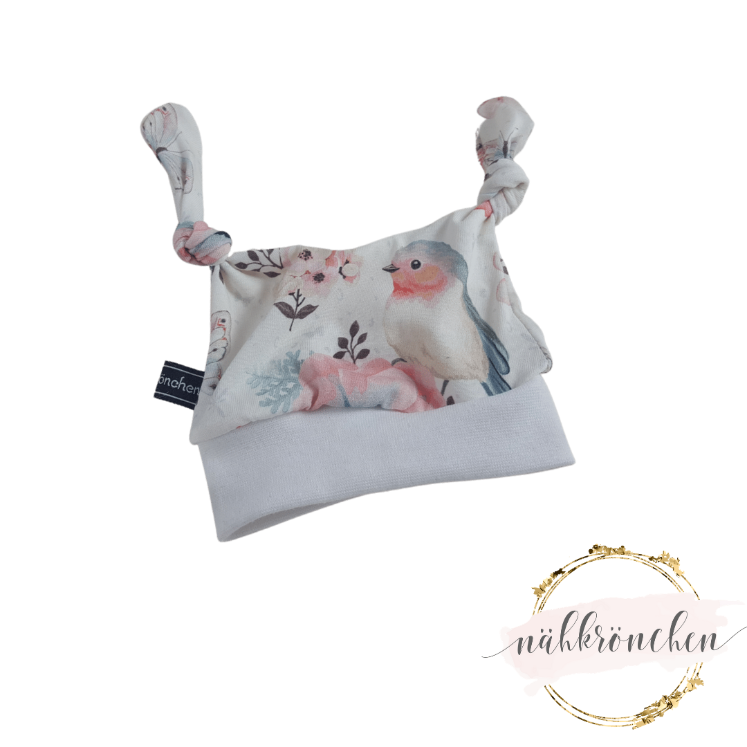 Bündchen Knoten Mütze "Littel Bird" Handmade Gr.44 -146